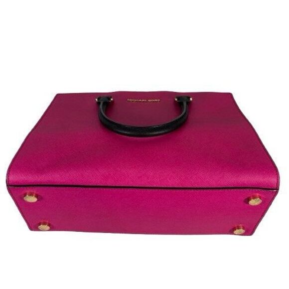 MICHAEL KORS Black White Hot Pink Selma Handbag Satchel Purse Large Colorblock - Picture 9 of 16